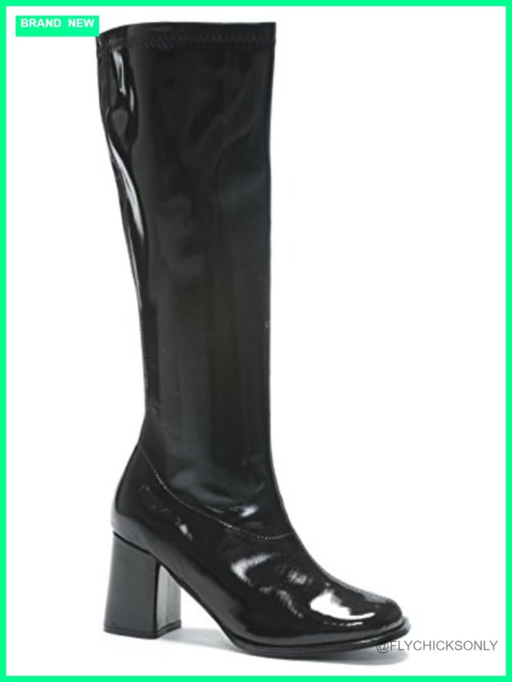 Knee High Go-Go Boots Glossy Chunky Heel Split Toe Mid-Heel